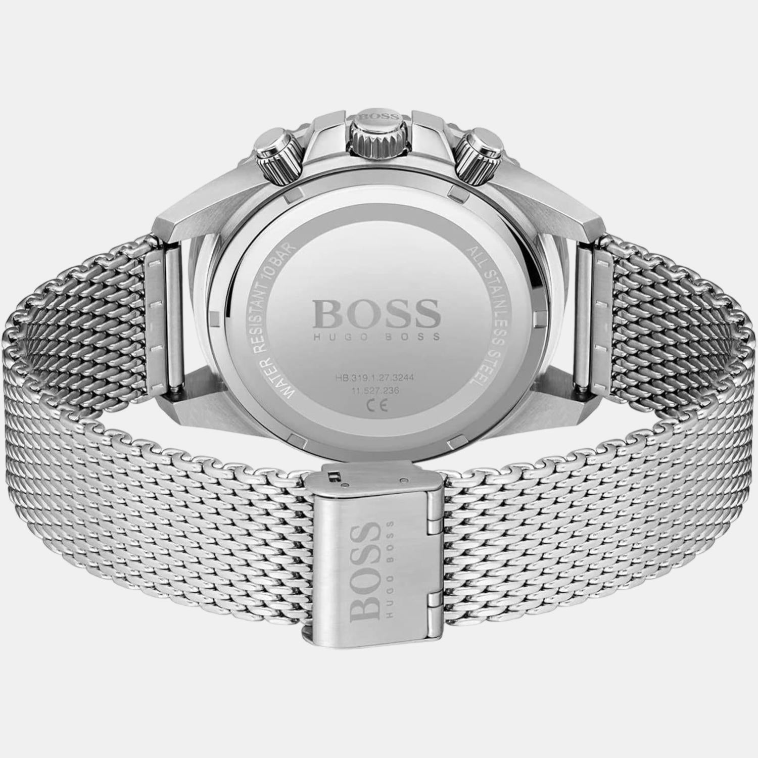 BOSS - Link-bracelet watch with guilloché black dial